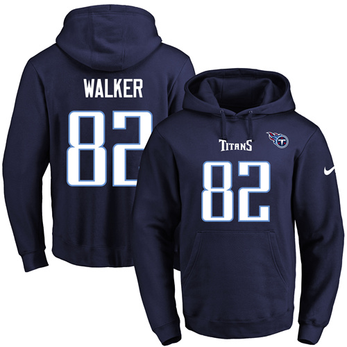 Nike Titans #82 Delanie Walker Navy Blue Name & Number Pullover NFL Hoodie